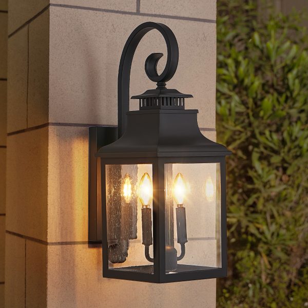 23"(H) 1-Pack Outdoor Wall Lantern Light C Vintage Black Metal Sconce with Clear Seeded Glass for Porch, Patio, and Garden (Bulb Not Included)