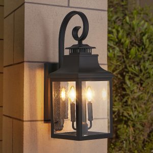 23"(H) 2-Pack Outdoor Wall Lantern Light C Vintage Black Metal Sconce with Clear Seeded Glass for Porch, Patio, and Garden (Bulb Not Included)