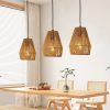 7" Set of 3 Rustic Hemp Rope Pendant Light, Handcrafted Farmhouse Hanging Light Fixture, Adjustable Height Ceiling Lamp for Kitchen Island, Dining Room, or Living Room, Natural Woven Design (No Bulbs)