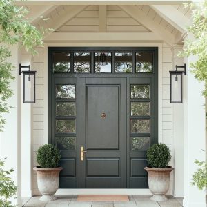 Outdoor Wall Light Fixtures, Exterior Waterproof Wall Lanterns, Porch Sconces Lighting with E26 Sockets & Glass Shades, Modern Matte Black Outside Lights for Patio Front Door Entryway Garage, 2-Pack