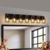 Industrial Vintage 7-Light Wall Sconce - Black Cage Wall Lighting Fixture with Wooden Accents for Bathroom, Hallway, or Living Room (Bulb Not Included)