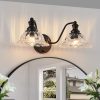 20 Inch 2-Light Vintage Bathroom Wall Sconce C Elegant Black Metal and Glass Lampshade Vanity Light Fixture for Bathroom, Hallway, or Bedroom (Bulb Not Included)