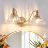 20 Inch 2-Light Vintage Bathroom Wall Sconce C Elegant Golden Metal and Glass Lampshade Vanity Light Fixture for Bathroom, Hallway, or Bedroom (Bulb Not Included)