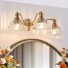 24 Inch 3-Light Vintage Bathroom Wall Sconce C Elegant Golden Metal and Glass Lampshade Vanity Light Fixture for Bathroom, Hallway, or Bedroom (Bulb Not Included)
