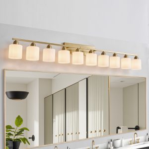1-40.jpg 65inch Gold Bathroom Light Fixtures, Modern Bathroom Vanity Light with Milky White Glass Shade, Gold Wall Lamp Sconces for Mirror Bedroom, Living Room Hallway