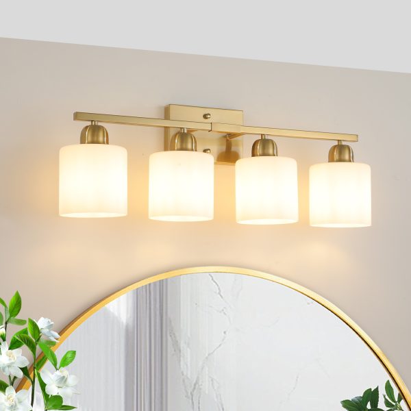 1-43.jpg Gold Bathroom Light Fixtures, 4-Light Modern Vanity Light Over Mirror, Wall Sconces with Milky White Frosted Glass Shades, E26 Socket (Bulbs Not Included)