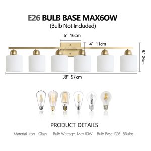 1-49.jpg 6 Light Gold Bathroom Vanity Light, Gold Bathroom Light Fixtures, 38" Modern Brushed Gold Vanity Lighting Fixtures for Bathroom Over Mirror, Gold Sconces Wall Lighting for Bedroom Living Room
