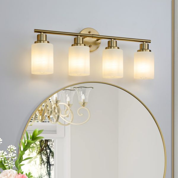 24" Modern 4-Light Vanity Wall Sconce, Golden Finish with Frosted Glass Shades for Bathroom or Hallway Lighting (No Bulbs)
.00
