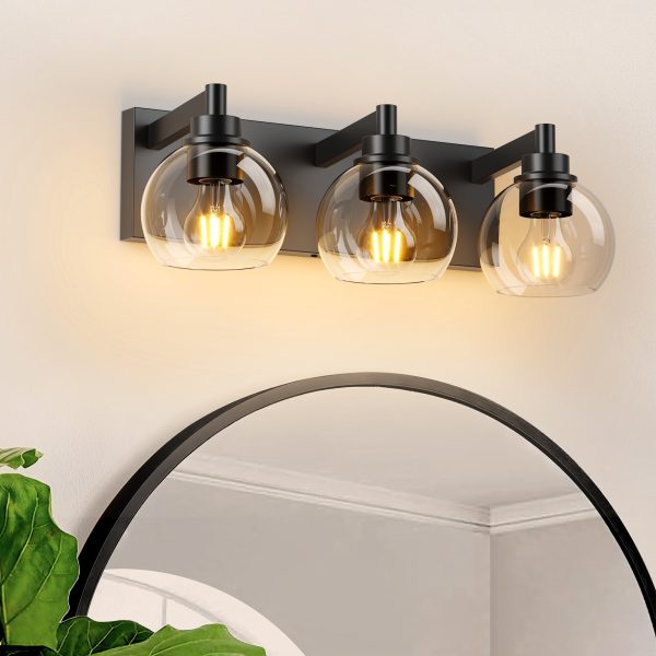 1-53.jpg Bathroom Vanity Light,Modern 3-Light Bathroom Lighting Fixtures Over Mirror with Clear Glass Shade and Metal Base,Matte Black Bathroom Lighting