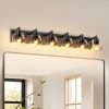 Farmhouse Bathroom Vanity Light Fixtures, 6-Light Wood Bathroom Light Fixtures Over Mirror, Rustic Sconces Wall Lighting with Glass Shade for Living Room, Bedroom, Hallway