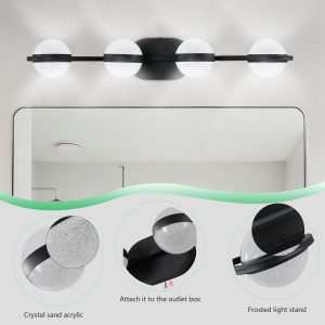 1-59.jpg 30" Black Minimalist LED Bathroom Vanity Light with Crystal Sand Acrylic Shades, 4-Light Wall Mounted Decorative Lighting Fixture, Suitable for Bathroom Vanity Mirror