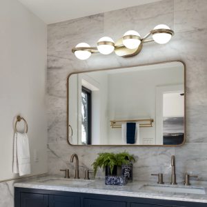 1-60.jpg 28" Golden Minimalist LED Bathroom Vanity Light with Crystal Sand Acrylic Shades, 4-Light Wall Mounted Decorative Lighting Fixture, Suitable for Bathroom Vanity Mirror