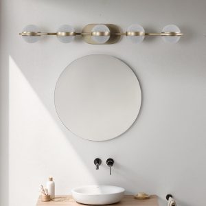 1-62.jpg 35" Modern Minimalist Bathroom Vanity Light, LED 5 Bulb Crystal Sand Acrylic Shades, Wall Mounted Decorative Lighting Fixture, Suitable for Bathroom Vanity Mirror (Champagne Gold)