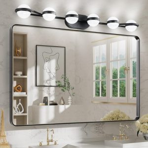 1-63.jpg 43" Black Minimalist LED Bathroom Vanity Light with Crystal Sand Acrylic Shades,6-Light Wall Mounted Decorative Lighting Fixture, Suitable for Bathroom Vanity Mirror