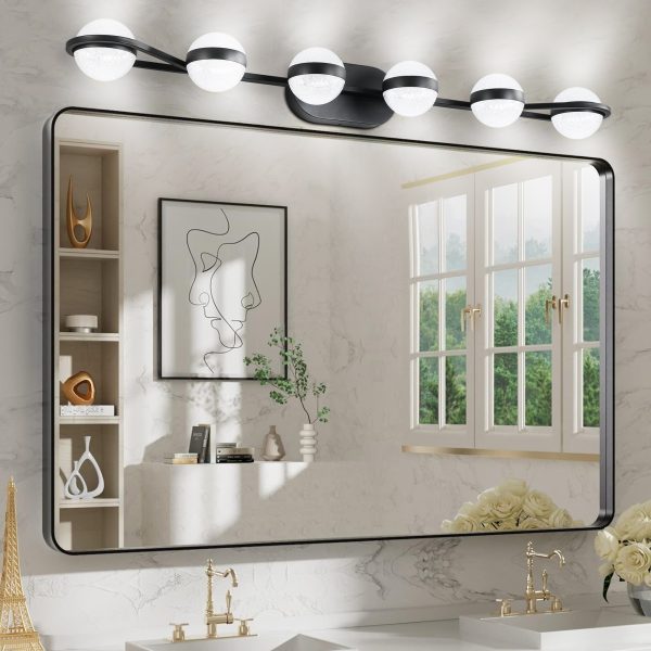 43" Black Minimalist LED Bathroom Vanity Light with Crystal Sand Acrylic Shades,6-Light Wall Mounted Decorative Lighting Fixture, Suitable for Bathroom Vanity Mirror