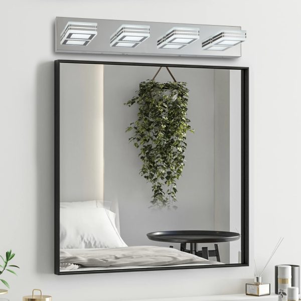 26" Modern Chrome 4-Light LED Vanity Light, Square Acrylic Lampshades Wall Mount Fixture for Bathroom, Mirror Lighting
