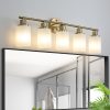 1-7.jpg 31" Modern 5-Light Vanity Wall Sconce, Golden Finish with Frosted Glass Shades for Bathroom or Hallway Lighting (No Bulbs)