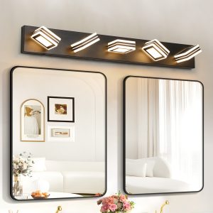 1-70.jpg 34" Modern 5-Light LED Vanity Light - Sleek Bathroom Wall Fixture, Iron & Acrylic, Dimmable & Energy-Efficient, Ideal for Mirror Lighting