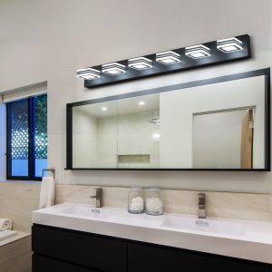 1-72.jpg 40" Modern 6-Light LED Vanity Light - Sleek Bathroom Wall Fixture, Iron & Acrylic, Dimmable & Energy-Efficient, Ideal for Mirror Lighting