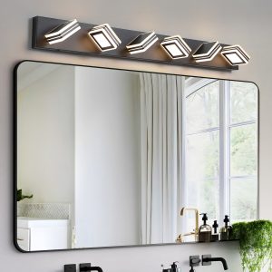 1-73.jpg 40" Modern 6-Light LED Vanity Light - Sleek Bathroom Wall Fixture, Iron & Acrylic, Dimmable & Energy-Efficient, Ideal for Mirror Lighting