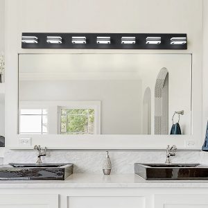 1-75.jpg 45" Modern Black 7-Light LED Vanity Light, Square Acrylic Lampshades Wall Mount Fixture for Bathroom, Mirror Lighting