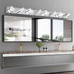1-78.jpg 52" Modern Chrome 8-Light LED Vanity Light, Square Acrylic Lampshades Wall Mount Fixture for Bathroom, Mirror Lighting