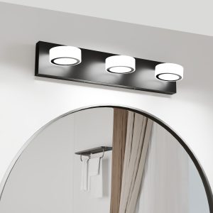 LED 21 Inch Vanity Light White Round Acrylic 3 Light with Black Base Bathroom Wall Lighting Fixture