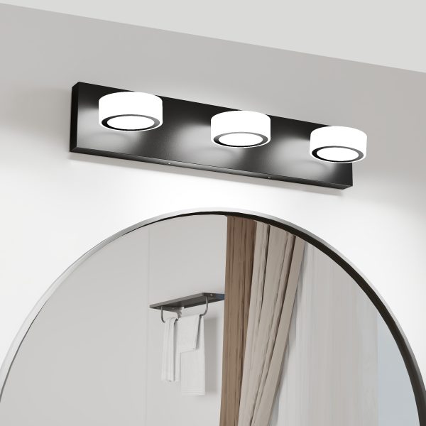 1-79.jpg LED 21 Inch Vanity Light White Round Acrylic 3 Light with Black Base Bathroom Wall Lighting Fixture