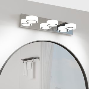 LED Modern 3 Light White Rotating Oval Acrylic with Chrome Base 21 Inch Vanity Light Over Mirror Lighting Fixture