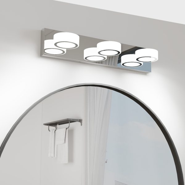 1-80.jpg LED Modern 3 Light White Rotating Oval Acrylic with Chrome Base 21 Inch Vanity Light Over Mirror Lighting Fixture