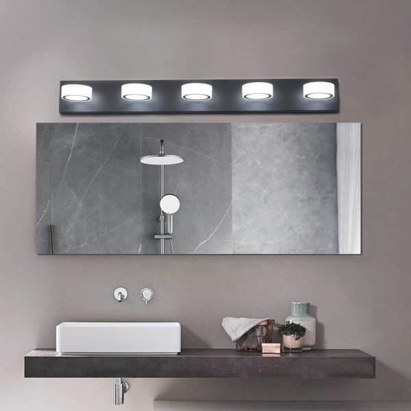 37" Modern 5-Light LED Vanity Light, Sleek Black Bathroom Wall Light Fixture for Mirror, Shower, and Bathroom Decor