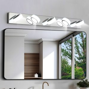 1-84.jpg 37" Modern 5-Light LED Vanity Light Fixture - Chrome Finish with Acrylic Light Shades - Energy-Efficient Bathroom Wall Sconce - Dimmable for Mirror, Shower, and Bathroom Decor