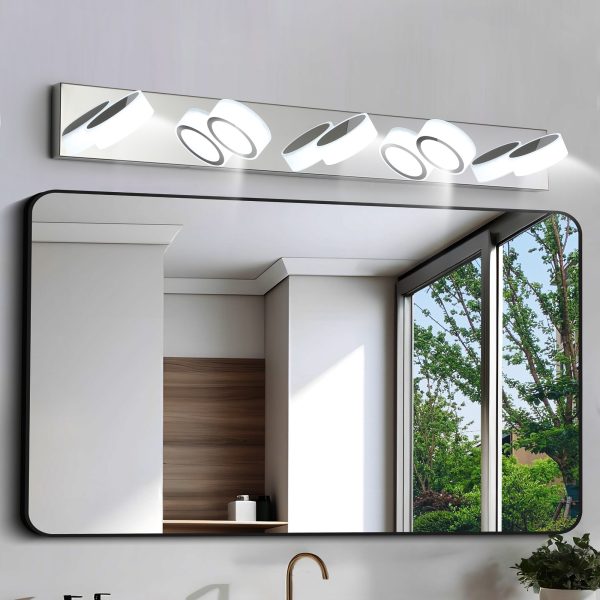 37" Modern 5-Light LED Vanity Light Fixture - Chrome Finish with Acrylic Light Shades - Energy-Efficient Bathroom Wall Sconce - Dimmable for Mirror, Shower, and Bathroom Decor