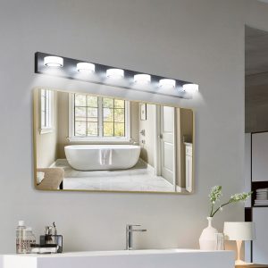 1-85.jpg 45" Modern 6-Light LED Vanity Light, Sleek Black Bathroom Wall Light Fixture for Mirror, Shower, and Bathroom Decor