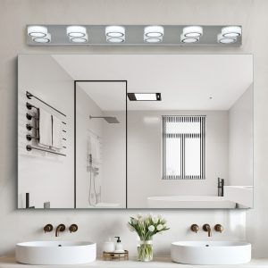 1-86.jpg 45" Modern 6-Light LED Vanity Light, Sleek Chrome Bathroom Wall Light Fixture for Mirror, Shower, and Bathroom Decor