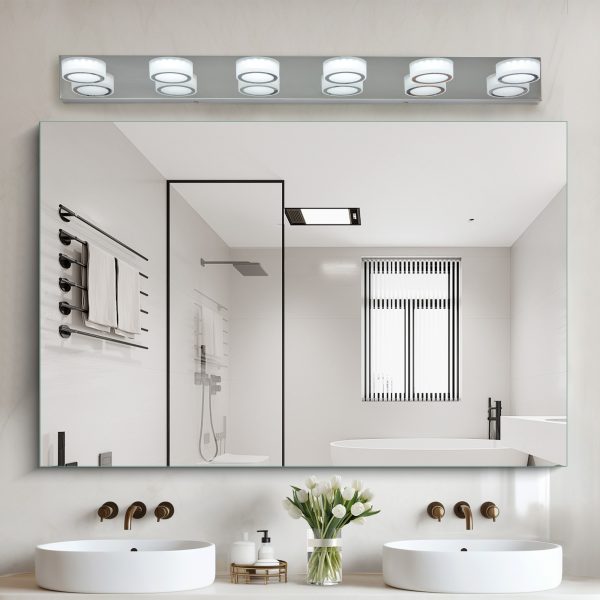 45" Modern 6-Light LED Vanity Light, Sleek Chrome Bathroom Wall Light Fixture for Mirror, Shower, and Bathroom Decor