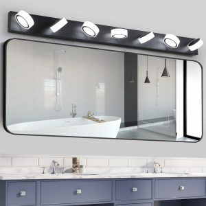 1-87.jpg Modern 7-Light LED Vanity Light Fixture - Black Iron Finish with Acrylic Shades - Energy-Efficient Bathroom Wall Sconce - Dimmable for Mirror, Shower, and Bathroom Decor