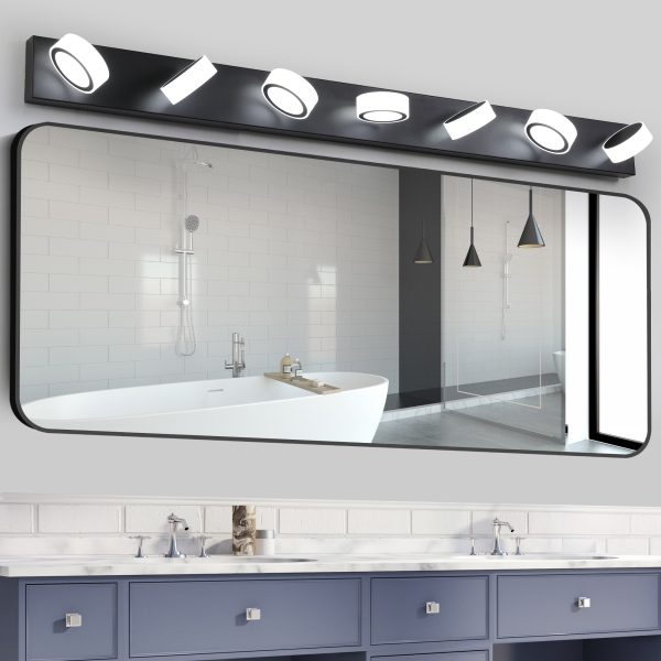 Modern 7-Light LED Vanity Light Fixture - Black Iron Finish with Acrylic Shades - Energy-Efficient Bathroom Wall Sconce - Dimmable for Mirror, Shower, and Bathroom Decor