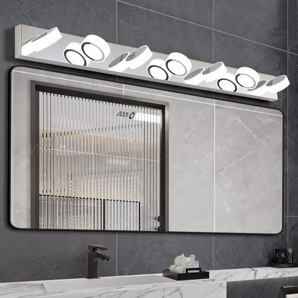 52" Modern 7-Light LED Vanity Light Fixture - Chrome Finish with Acrylic Light Shades - Energy-Efficient Bathroom Wall Sconce - Dimmable for Mirror, Shower, and Bathroom Decor