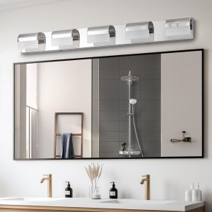 1-94.jpg 38" Modern 5-Light LED Vanity Light, Sleek Chrome Bathroom Wall Light Fixture for Mirror, Shower, and Bathroom Decor