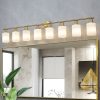 52" Modern 4-Light Vanity Wall Sconce, Golden Finish with Frosted Glass Shades for Bathroom or Hallway Lighting (No Bulbs)