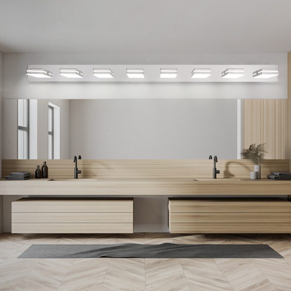 Modern Chrome LED Vanity Light, 8-Lights Wall Sconce for Bathroom and Mirror, Sleek Minimalist Design, Energy-Efficient, Easy to Install