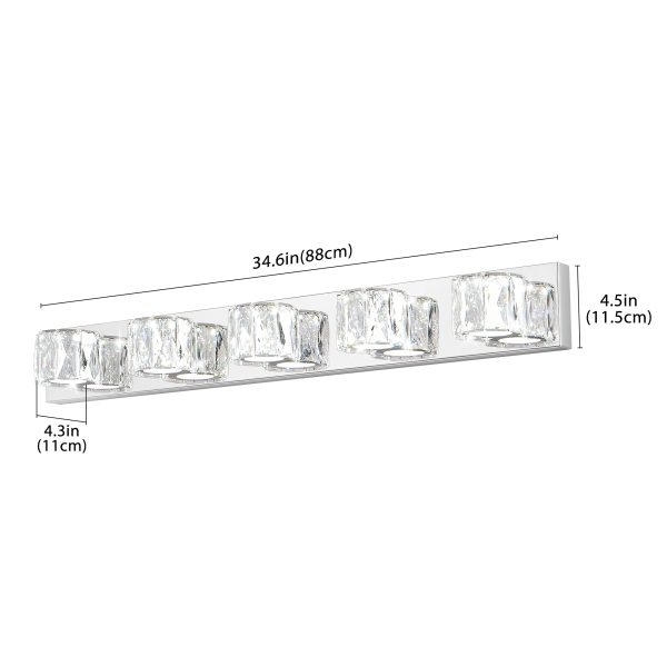 Modern Crystal 5-Light LED Wall Sconce C Elegant Chrome Bathroom Vanity Light with Clear Crystal Shades for Bathroom, Bedroom, or Hallway