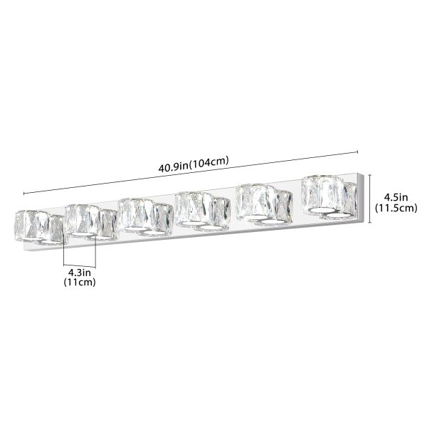 41" Modern Crystal 6-Light LED Wall Sconce C Elegant Chrome Bathroom Vanity Light with Clear Crystal Shades for Bathroom, Bedroom, or Hallway