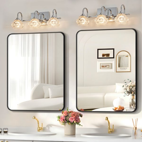 2-12.jpg 17" Nickel Finish Vintage Crystal Glass Vanity Light - Elegant 3-Light Bathroom Mirror Fixture with Clear Glass Shades (No Bulbs)