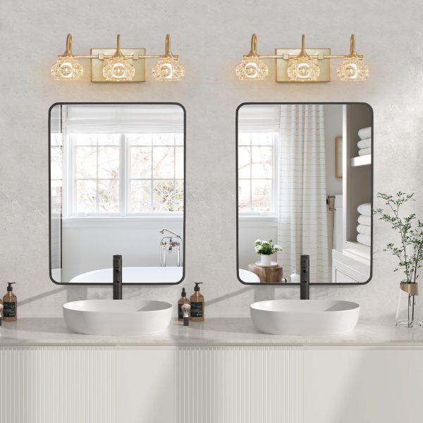 17" Modern Crystal Bathroom Vanity Light, 3-Light Golden Wall Sconce with Clear Glass Shade, Elegant Wall Mount Lighting for Bathroom, Powder Room, or Vanity Mirror (No Bulbs)