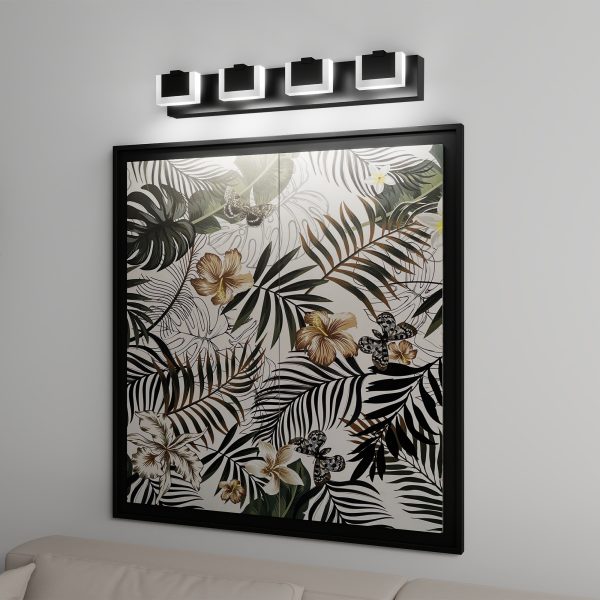 4 Lights Modern Black Vanity Light Up and Down Black Bathroom Lighting Fixtures LED Bathroom Wall Light Over Mirror 6000K