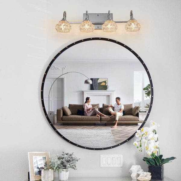 23" Nickel Finish Vintage Crystal Vanity Light - Elegant 4-Light Bathroom Mirror Fixture with Clear Glass Shades (No Bulbs)