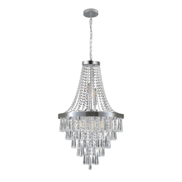 20" Chrome Crystal Chandelier with Adjustable Height, Modern Ceiling Light Fixture for Living Room, Dining Room, Staircase, 11-Light E12 Bulb Base (No Bulbs)