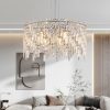 24" Luxurious Round Silver Crystal Chandelier, Contemporary Rectangular Pendant Light for Dining Room, Living Room, and Grand Foyers (Bulbs Not Included)